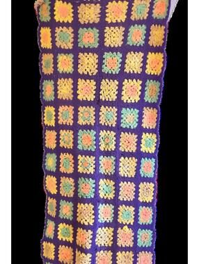 Vintage Handmade Crochet Blanket with Colorful Squares